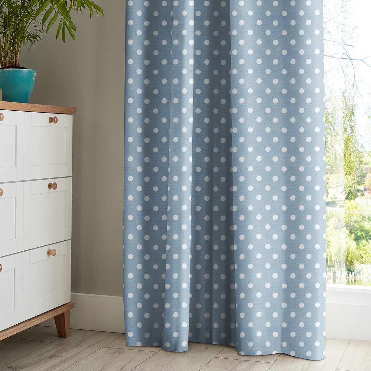 Product photograph of Cath Kidston Button Spot Blue Curtain from Choice Furniture Superstore.